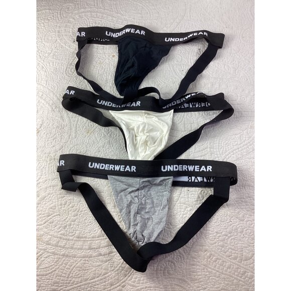 3-Pack Mens Jockstrap Underwear*Gay*Open Rear*XL*Black White Grey*New*NIP - Picture 1 of 8